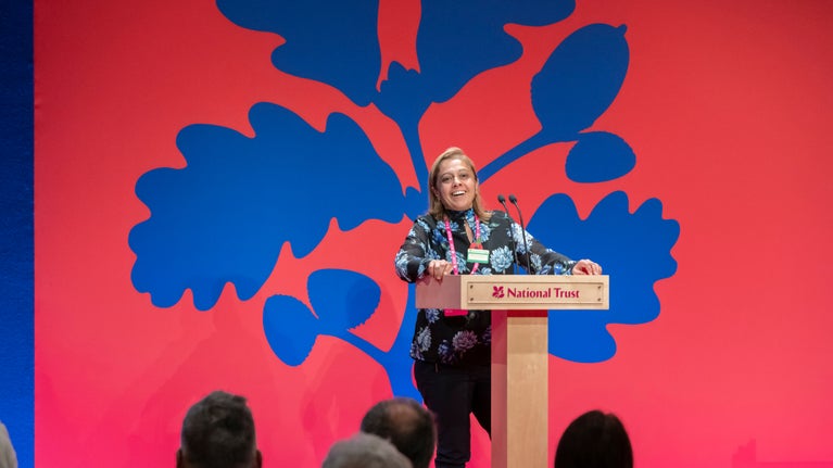 Trustee presenting on stage at the AGM 2024